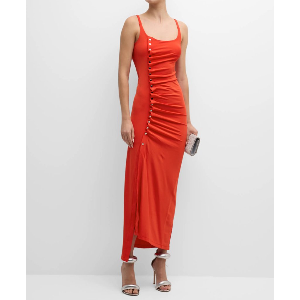 Paco Rabannescoop-Neck Snap Ruched Maxi Tank Dress Red 12 (44)